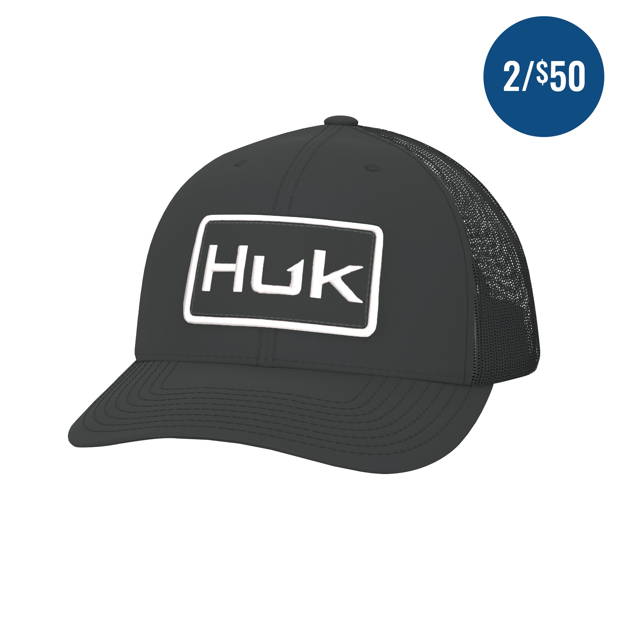 HUK mens Performance Stretch  Anti-glare Fitted Mesh Hat, Black