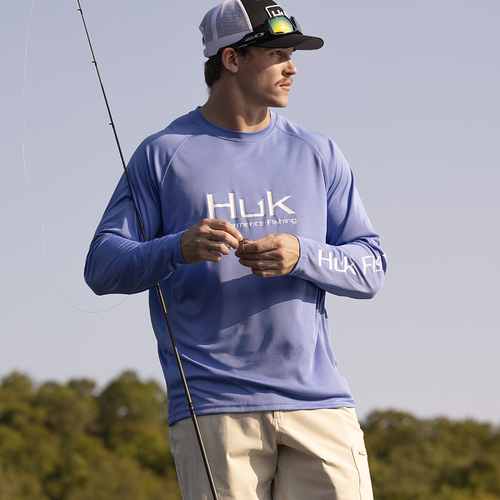 HUK Men's KC Pursuit Long Sleeve Sun Protecting Fishing Shirt,  Tarpon-Lavender Blue, Small 